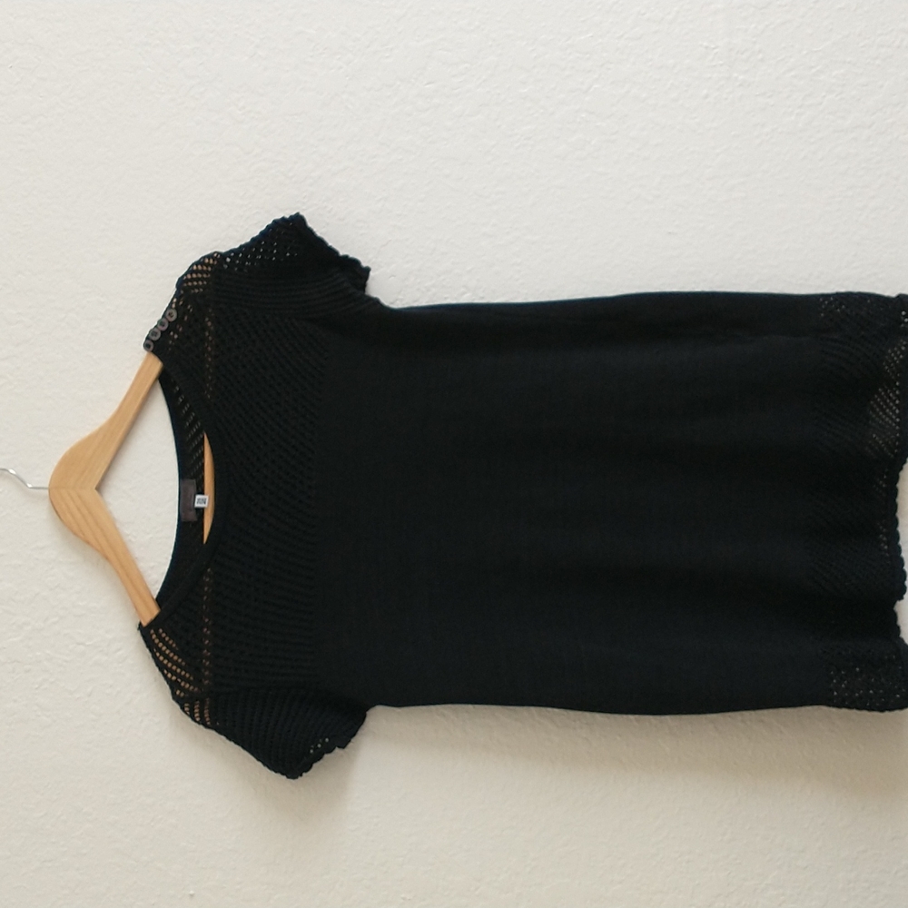 Vintage Versace Black Top Size 26/40 Crochet Neckline, Sleeves, & Hemline